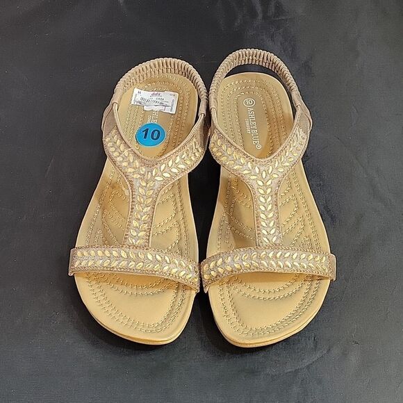 BRAND NEW ASHLEY BLUE  RHINESTONES EMBROIDERY ELASTIC BAND FISH MOUNT SANDAL - Picture 2 of 12